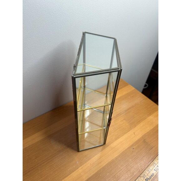 Vintage brass and glass mirrored curio cabinet minis crystals Knick wall shelf - Picture 5 of 8